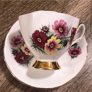 Vintage Salisbury Bone China England Cosmos Floral Teacup & Saucer